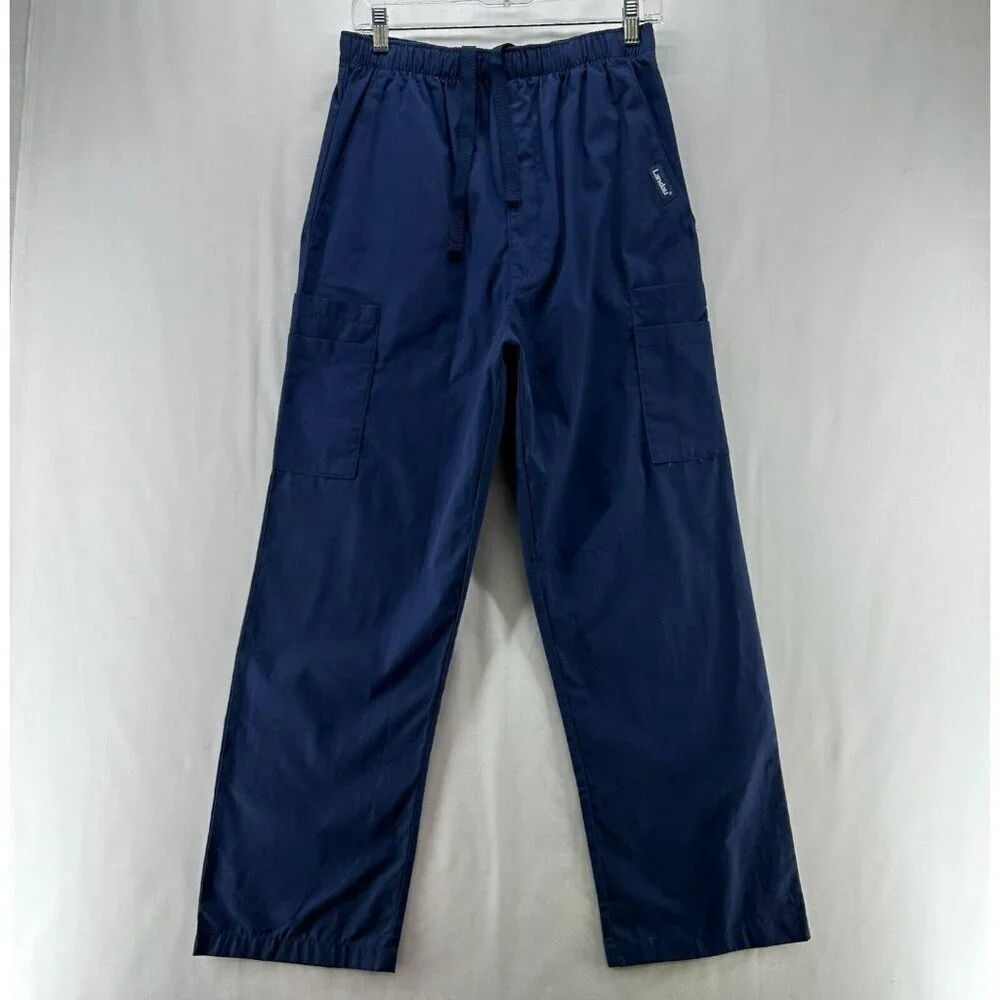 Landau Scrub Cargo Pants Men Sz S Short Elastic Waistband Pull On Workpants Blue